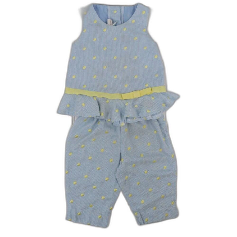 VTG Peaches and Cream Toddler Girls Set Blue Yellow Polka Dots Size 2T